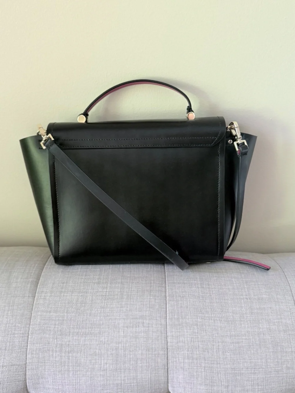 Kate Spade New York Satchel Black Leather Pink Trim Crossbody